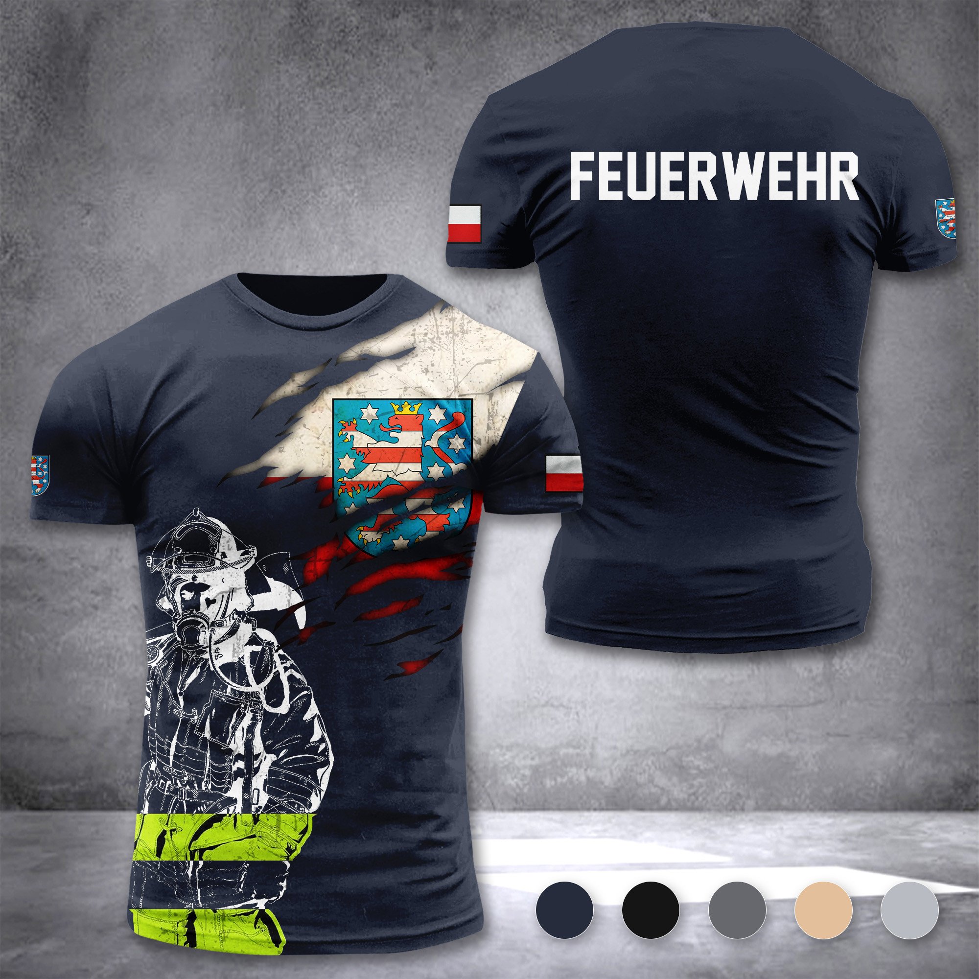 Firefighter Thuringia Germany customize T-shirt 3d 297
